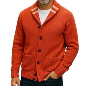 Bolivar Men's Orange Button-Up 100% Wool Sweater NEW